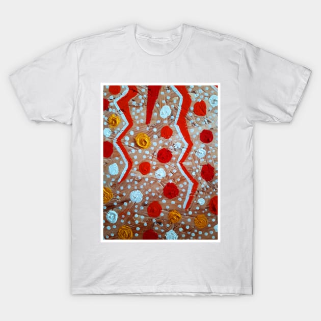 Red, Orange, Yellow and White Dot Pattern T-Shirt by JonGrin